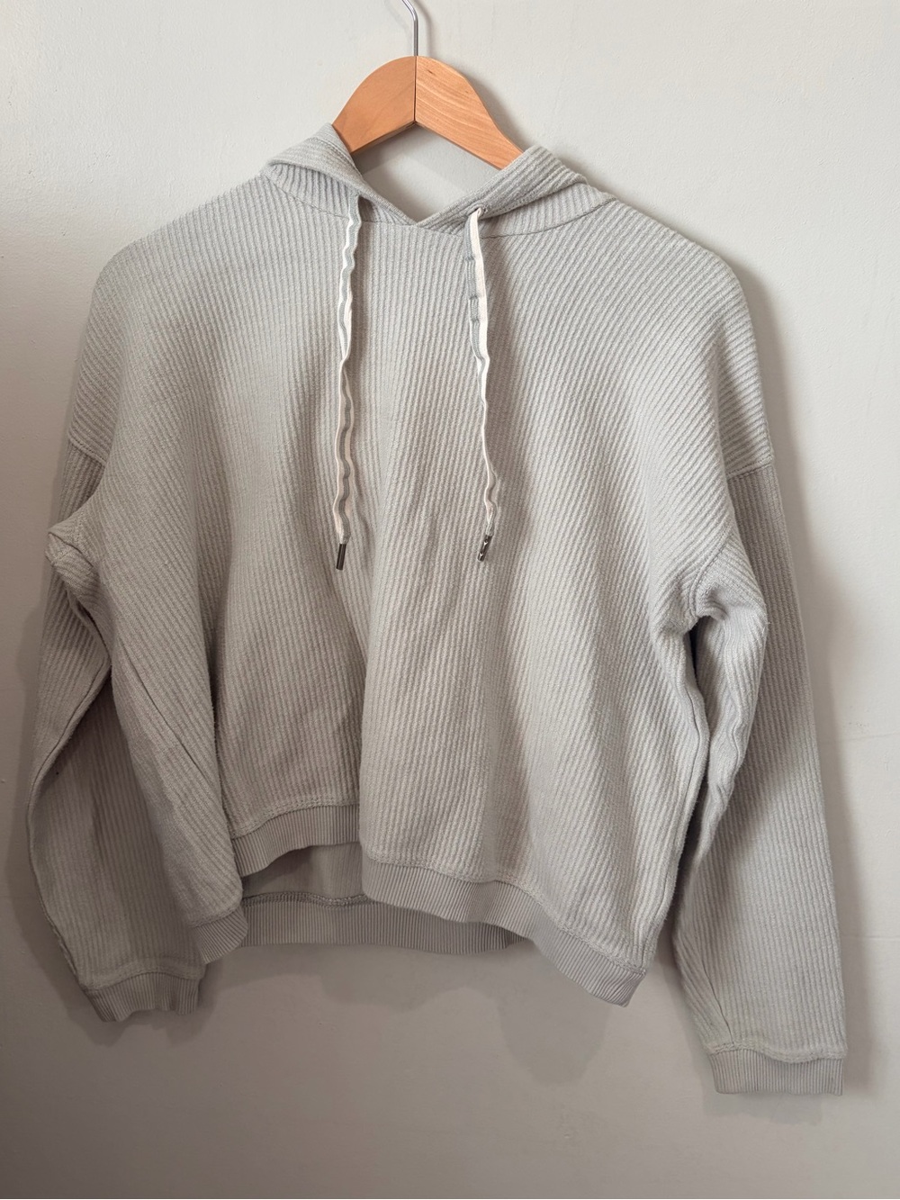 Aerie Cozy 100% Cotton Ribbed Waffle Knit Drawstring Hoodie Sage Green Small